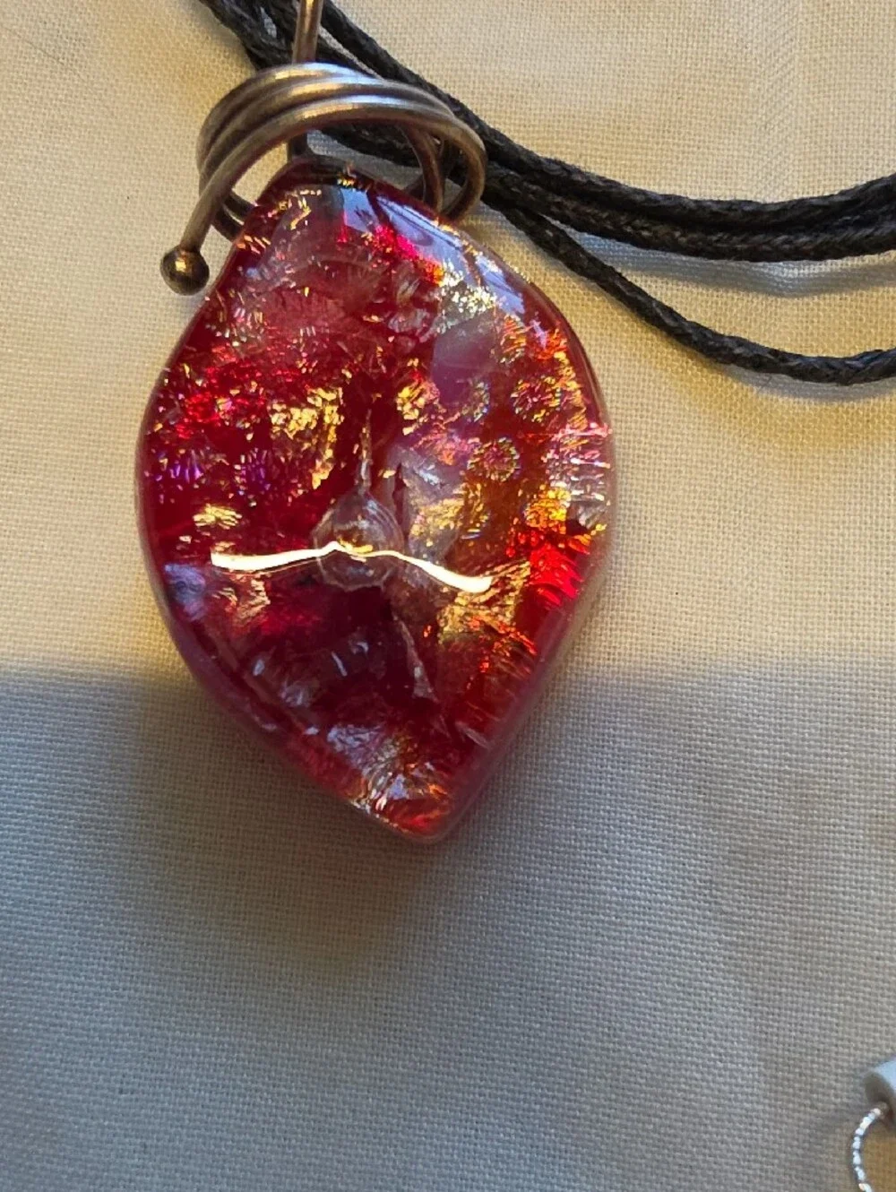 Iridescent Pink/Red Dichroic Glass Necklace and Earrings Set